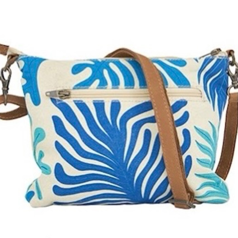 New Blue Coral Cross-Body Bag w/ Faux Leather Strap‎